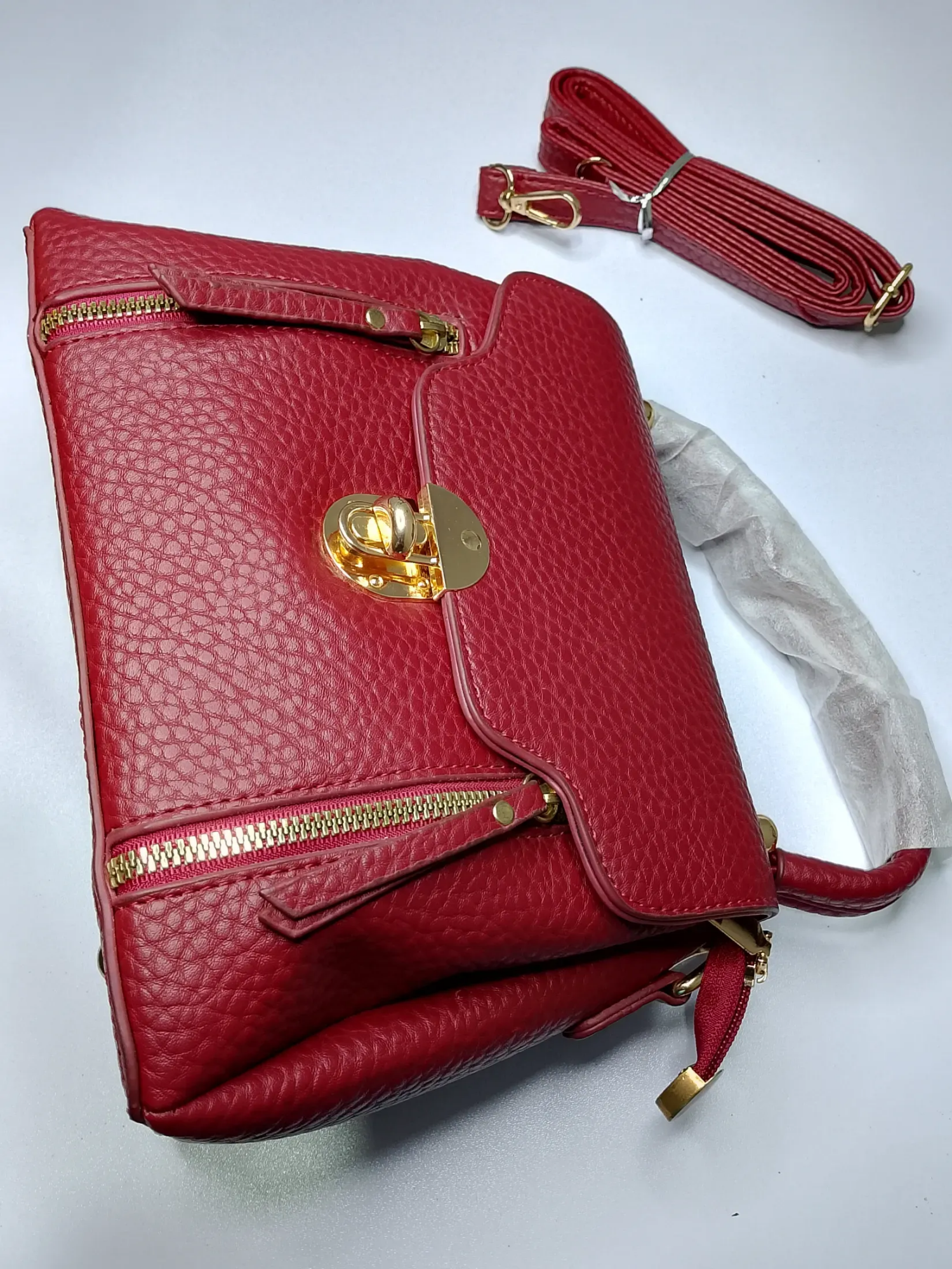 Picture of Stylish Red Ladies Bag | Artificial Leather Fashion Handbag for Women & Girls in Bangladesh | Metal Lock & Zipper Design | Party, Office & Daily Use Ladies Bag | Premium Quality China Brand