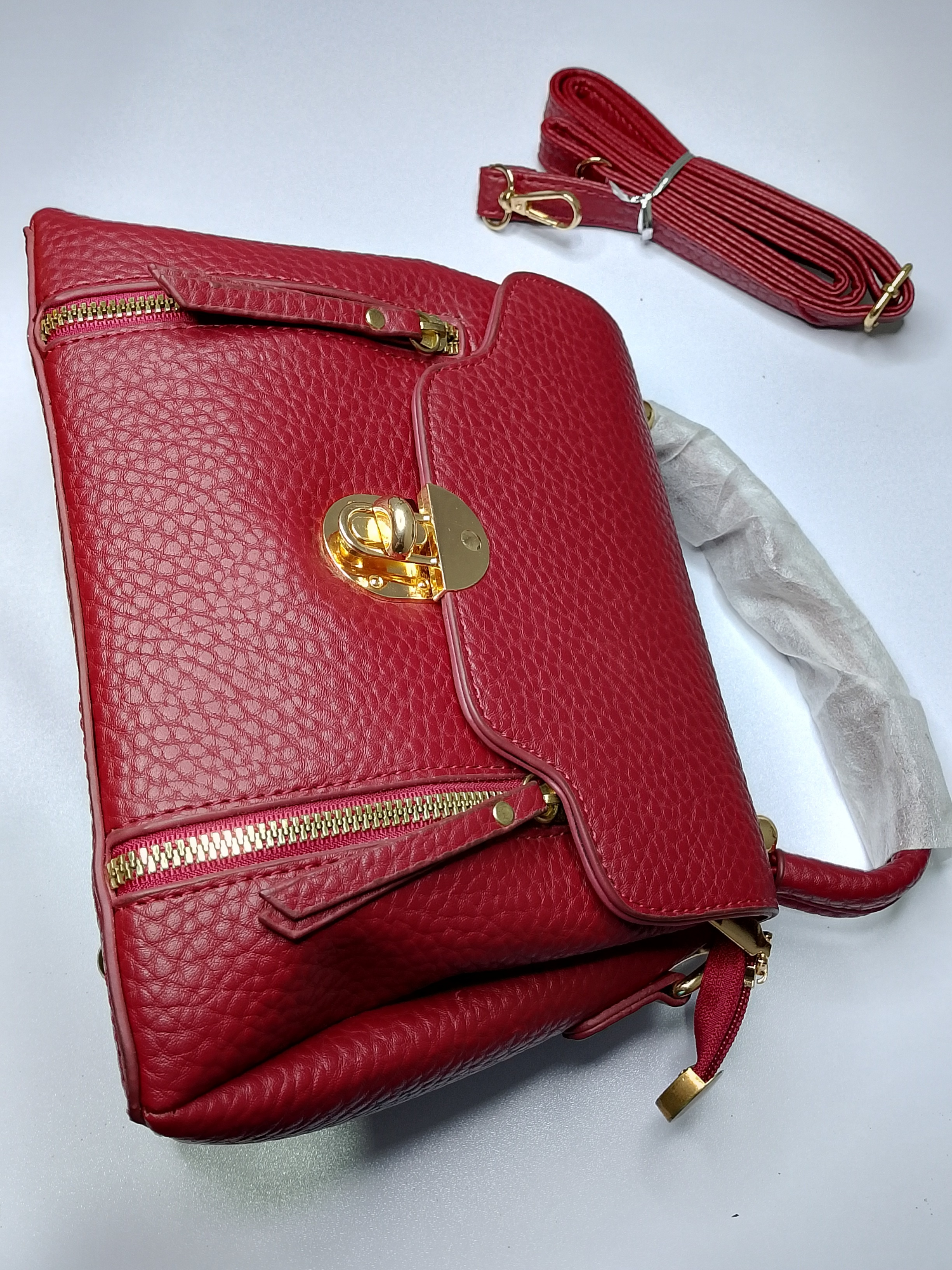 Picture of Stylish Red Ladies Bag | Artificial Leather Fashion Handbag for Women & Girls in Bangladesh | Metal Lock & Zipper Design | Party, Office & Daily Use Ladies Bag | Premium Quality China Brand