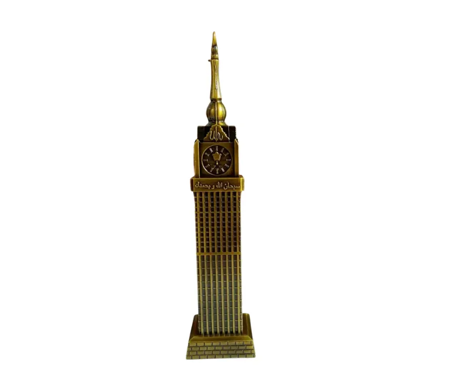 Picture of Premium Clock Tower of Makkah Showpiece with Real Working Clock | Golden Metal Islamic Decoration for Living Room, Office & Table