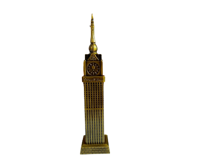 Picture of Premium Clock Tower of Makkah Showpiece with Real Working Clock | Golden Metal Islamic Decoration for Living Room, Office & Table