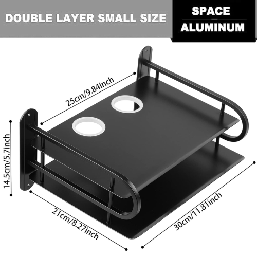 Picture of Black Metal Wireless Wifi Router Storage Box / TV Set Box Shelf Wall Hanging Plug Board Bracket Cable Storage Organizer - Space Savers - NR Mart-2024 - Multicolor