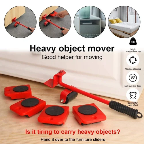 Picture of 5PCS Furniture Mover Tool Transport Lifter Heavy Stuffs Moving 4 Wheeled Roller with 1 Wheel Bar Set Professional Device -  Hand Trucks & Dollies - NR Mart-2024 - Multicolor