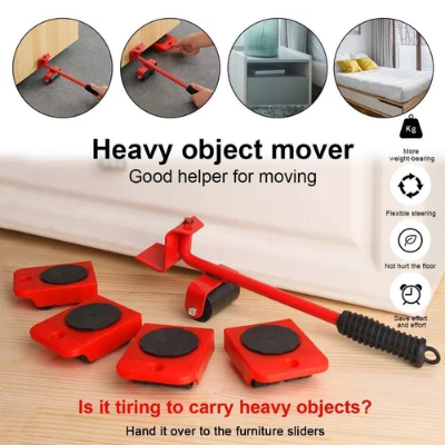 Picture of 5PCS Furniture Mover Tool Transport Lifter Heavy Stuffs Moving 4 Wheeled Roller with 1 Wheel Bar Set Professional Device -  Hand Trucks & Dollies - NR Mart-2024 - Multicolor