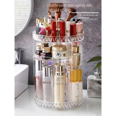 Picture of 360-Degree Rotating Makeup Organizer with Adjustable Large Capacity and Diamond Pattern - NR Mart - Multicolor