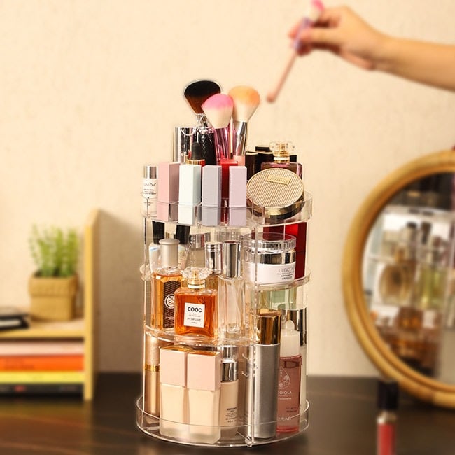 Picture of 360-Degree Rotating Makeup Organizer with Adjustable Large Capacity and Diamond Pattern - NR Mart - Multicolor