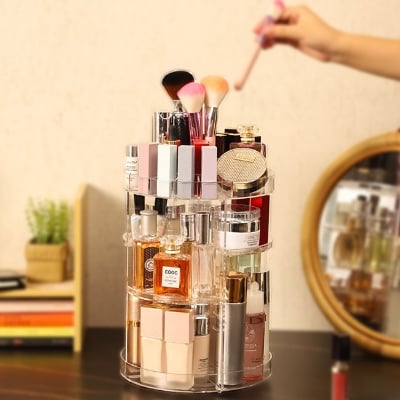 Picture of 360-Degree Rotating Makeup Organizer with Adjustable Large Capacity and Diamond Pattern - NR Mart - Multicolor