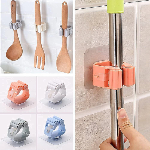 Picture of Wall Mounted Folding Rack Hanger Kitchen Utensil Storage Rack Mop Organizer - NR Mart-2024 - Multicolor