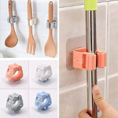 Picture of Wall Mounted Folding Rack Hanger Kitchen Utensil Storage Rack Mop Organizer - NR Mart-2024 - Multicolor