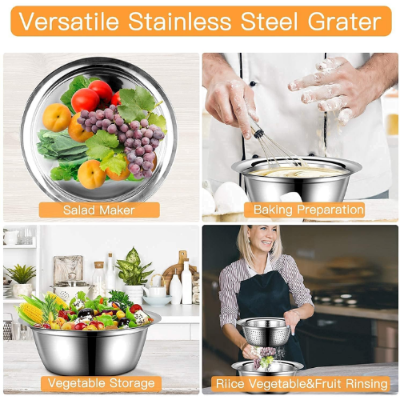 Picture of 3 in 1 Multipurpose Stainless Steel Grating Basin Thick Stainless Steel Drain Basin Kitchen/Vegetable Cutter  - NR Mart-2024 - Multicolor