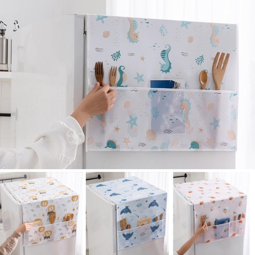 Picture of Refrigerator Dust Cover With Storage Bag Washable Printing Multi-Purpose Household Washing Machine Cabinet Dust Protection Cover-Refrigerator Parts & Accessories- NR Mart-2024 - Multicolor