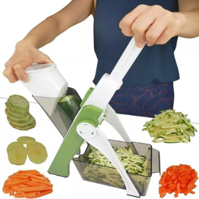 Picture of Vegeta Bell Cutter Chopper Dicker Peeler Sly Mandoline Manual Slick's foo d Chopper Grinder Kitchen Tools Accessories Stainless Steel Rust-Free Blades with Thickness Adjuster - Multicolor