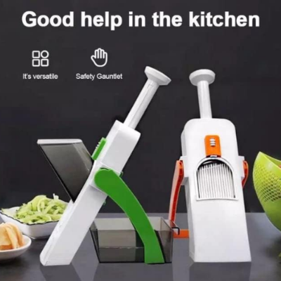 Picture of Vegeta Bell Cutter Chopper Dicker Peeler Sly Mandoline Manual Slick's foo d Chopper Grinder Kitchen Tools Accessories Stainless Steel Rust-Free Blades with Thickness Adjuster - Multicolor