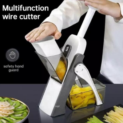 Picture of Vegeta Bell Cutter Chopper Dicker Peeler Sly Mandoline Manual Slick's foo d Chopper Grinder Kitchen Tools Accessories Stainless Steel Rust-Free Blades with Thickness Adjuster - Multicolor