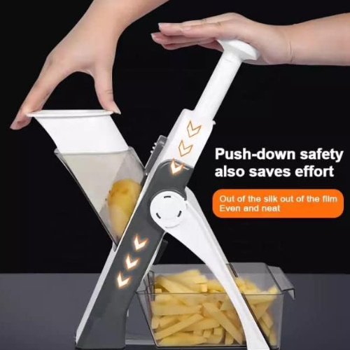 Picture of Vegeta Bell Cutter Chopper Dicker Peeler Sly Mandoline Manual Slick's foo d Chopper Grinder Kitchen Tools Accessories Stainless Steel Rust-Free Blades with Thickness Adjuster - Multicolor