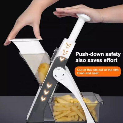 Picture of Vegeta Bell Cutter Chopper Dicker Peeler Sly Mandoline Manual Slick's foo d Chopper Grinder Kitchen Tools Accessories Stainless Steel Rust-Free Blades with Thickness Adjuster - Multicolor
