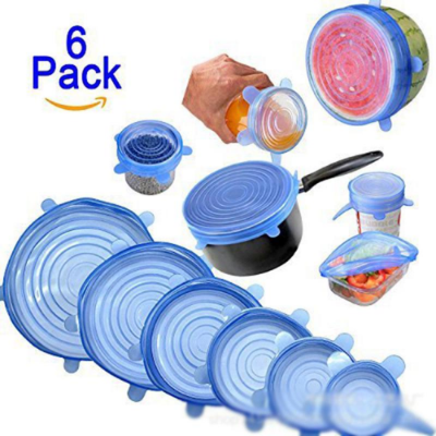 Picture of 6 Pcs/Set Reusable Food Silicone Cover Stretch Lids Cap for Cookware Pot Cover Kitchen Accessories-Food Storage & Dispensers-Nr mart - Multicolor
