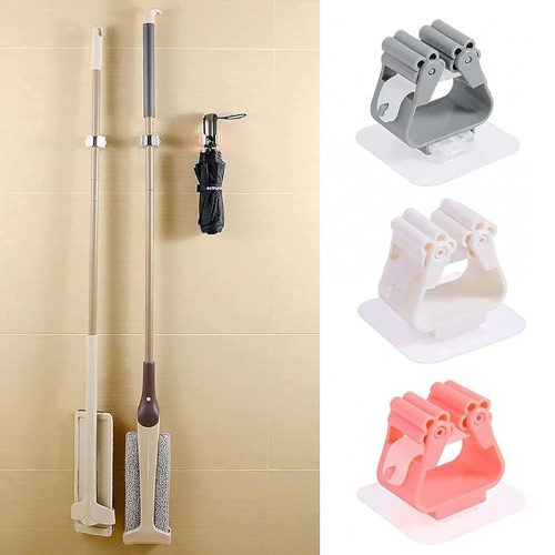 Picture of Wall Mounted Folding Rack Hanger Kitchen Utensil Storage Rack Mop Organizer - NR Mart-2024 - Multicolor
