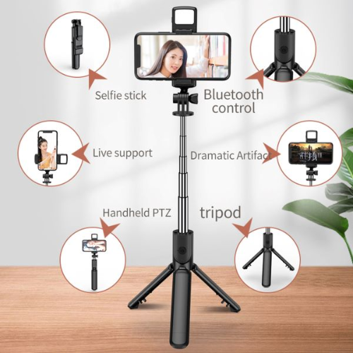 Picture of P20S - 1 Wireless Blutooth Selfi Stick With Led Fill Light Desktop Live Tripod Mobile Stand Portable Stretchable Holder Anti-Shake Stabilizer Selfie Stick Self-Timer Artifact Rod - Selfie Stick  - NR Mart-2024 - Multicolor