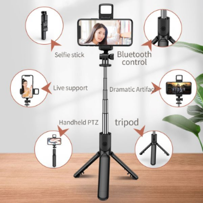 Picture of P20S - 1 Wireless Blutooth Selfi Stick With Led Fill Light Desktop Live Tripod Mobile Stand Portable Stretchable Holder Anti-Shake Stabilizer Selfie Stick Self-Timer Artifact Rod - Selfie Stick  - NR Mart-2024 - Multicolor