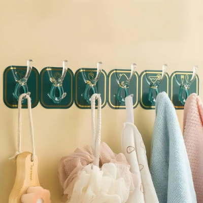Picture of New Light Luxury Punch-Free Six Row Hook Strong Hook Plastic Keychain Door Hanging Wall Rack Household Storage Tools-Picture Hangers & Hooks- NR Mart-2024 - Multicolor