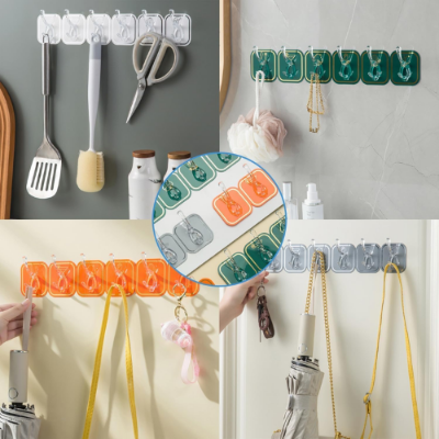 Picture of New Light Luxury Punch-Free Six Row Hook Strong Hook Plastic Keychain Door Hanging Wall Rack Household Storage Tools-Picture Hangers & Hooks- NR Mart-2024 - Multicolor