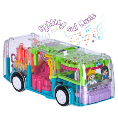 Picture of Mechanical Gears Simulation, Transparent Body, 3D Lights, Variety of Music, Horn and Engine Start Sound, + Multiple Gear Light Bus Toy with 360-Degree Rotation for 3 Years (Assorted Colors, Pack of: 1)-Vehicle Playsets-Nr mart - Multicolor