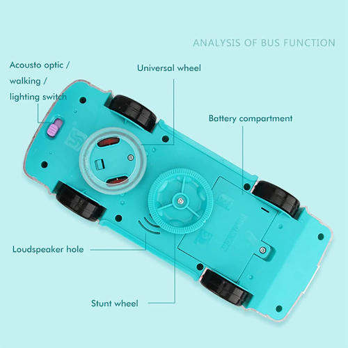 Picture of Mechanical Gears Simulation, Transparent Body, 3D Lights, Variety of Music, Horn and Engine Start Sound, + Multiple Gear Light Bus Toy with 360-Degree Rotation for 3 Years (Assorted Colors, Pack of: 1)-Vehicle Playsets-Nr mart - Multicolor