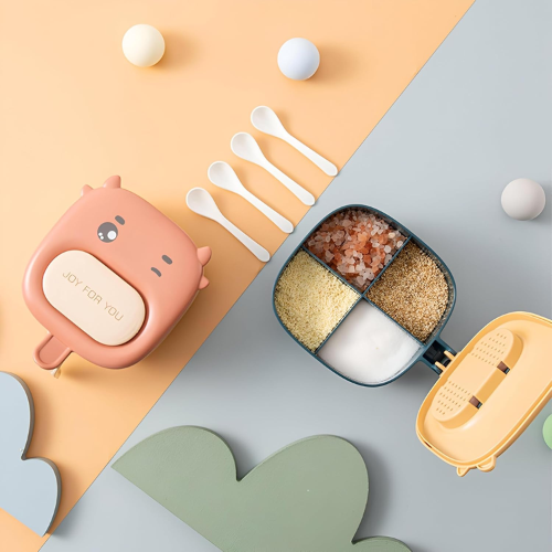 Picture of 1 Set Spice Jar Ergonomic Handle Large Capacity PP Salt Sugar Pepper Seasoning Box for Kitchen-Spice Tools - NR Mart - Multicolor