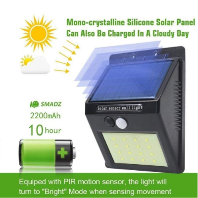 Picture of Solar Power 30 LED PIR Motion Sensor Wall Light Waterproof Outdoor Path Yard Garden Security Lamp - Wall Lights & Sconces-Wall Lights & Sconces-Nr mart - Multicolor