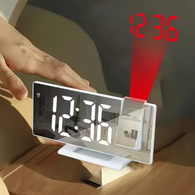 Picture of Digital Alarm Clock LED Large Mirror Display 180 ° Rotating Projector Electronic Clock - NR Mart - Multicolor