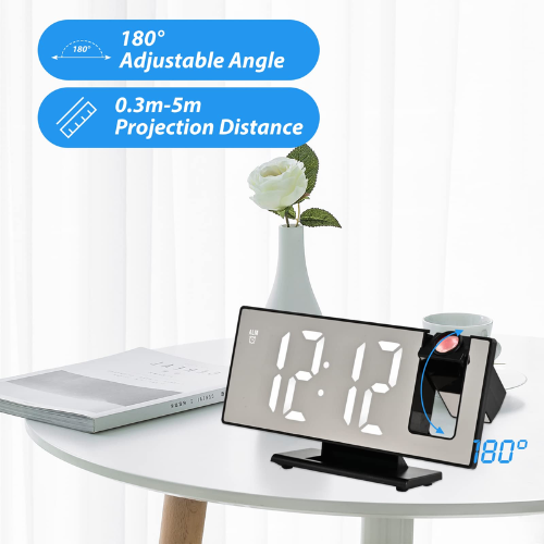 Picture of Digital Alarm Clock LED Large Mirror Display 180 ° Rotating Projector Electronic Clock - NR Mart - Multicolor