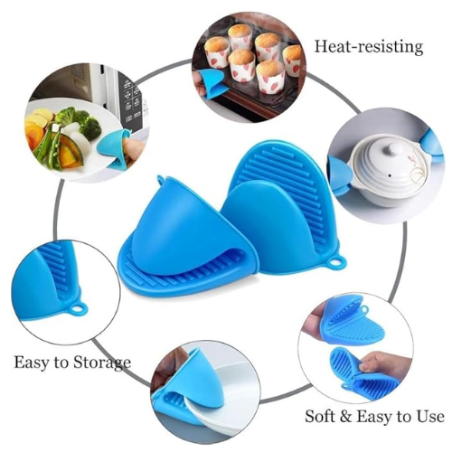 Picture of 2pcs Microwave Oven Mitt Heat Resistant Gloves Clips Silicone Anti-slip Glove Cooking Baking Kitchen Cooking Gadgets Oven Mitts-Nr mart - Multicolor