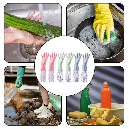 Picture of Dishwashing Cleaning Rubber Gloves Non-Slip Kitchen Glove Waterproof - NR Mart-2024 - Multicolor