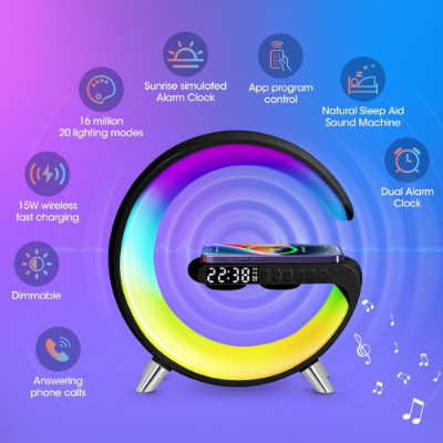 Picture of G63 Smart Light Sound Speaker Machine Fast Charging Alarm Clock 7-Color RGB Music Player Speaker - NR Mart-2024 - Multicolor