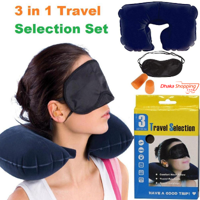 Picture of 3in1 Travel Selection Travel Set - Comfortable Neck Pillow, Eye Shade Mask, Ear Plugs -  NR Mart-2024 - Multicolor