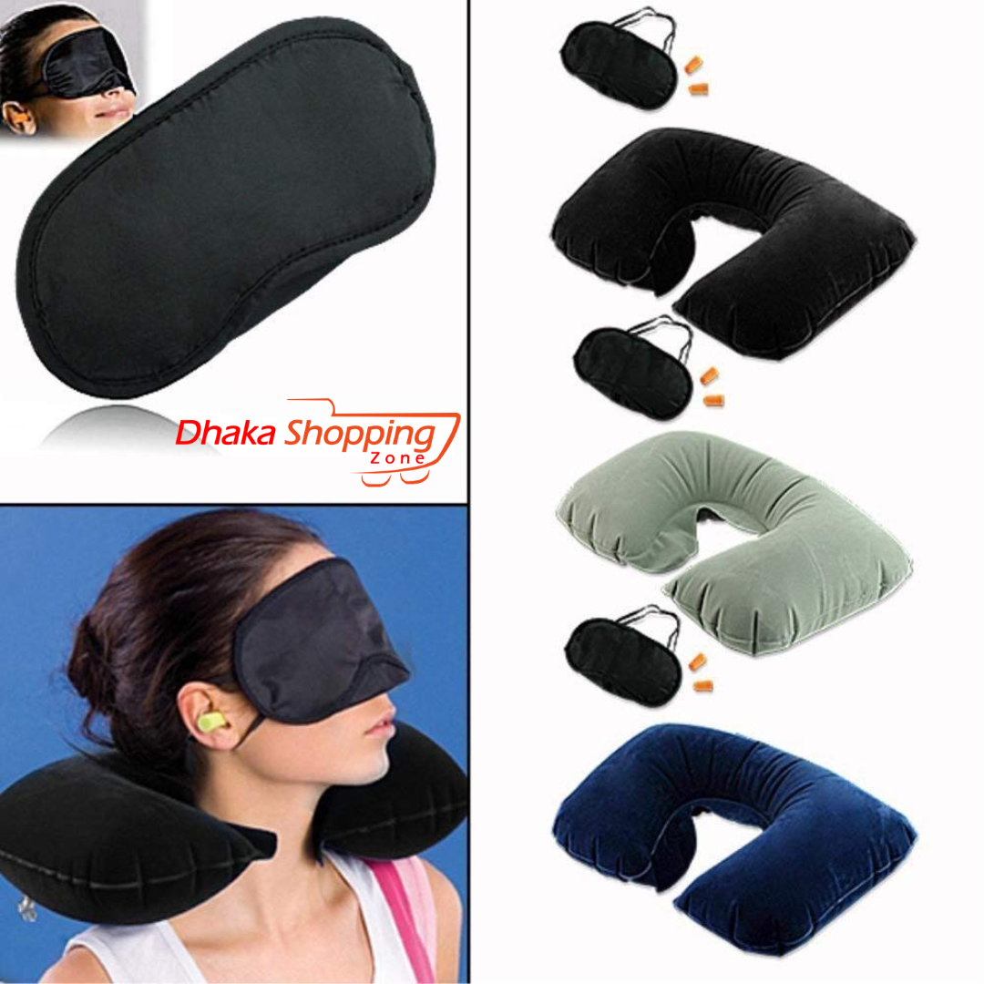 Picture of 3in1 Travel Selection Travel Set - Comfortable Neck Pillow, Eye Shade Mask, Ear Plugs -  NR Mart-2024 - Multicolor
