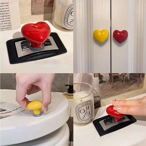 Picture of Toilet Tank Button Heart-shaped Toilet Buttons Charming Bathroom for Replacement-NR Mart-2024 - Multicolor