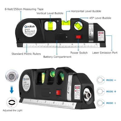 Picture of Multi-Purpose Laser Spirit Level with Measure Tape Measuring Ruler Aligner Tool-NR Mart-2024 - Multicolor