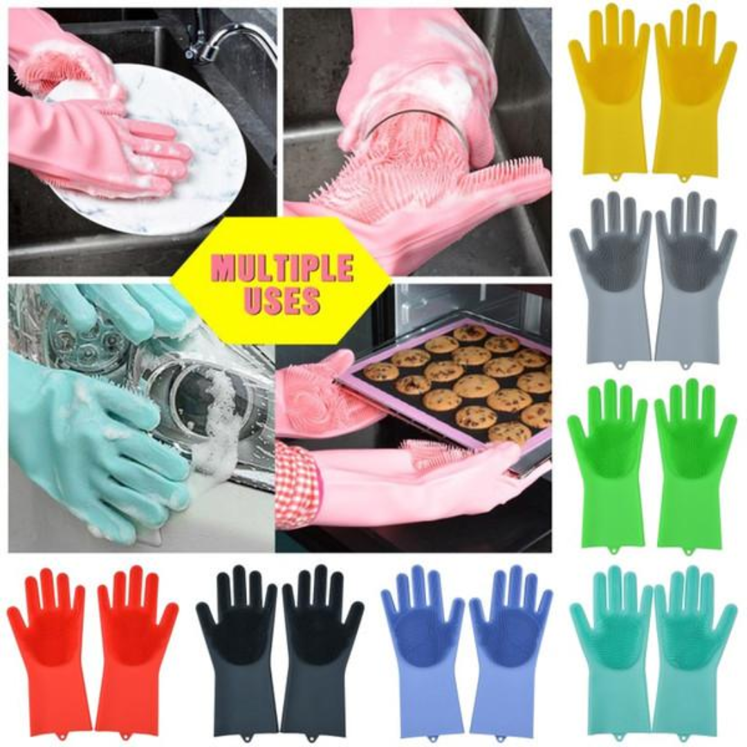 Picture of Silicone Dish Washing Kitchen Hand Gloves 2pcs - NR Mart-2024 - Multicolor