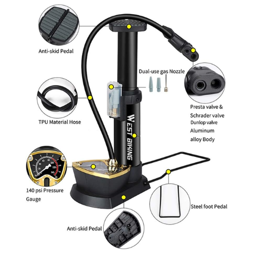 Picture of Outtobe Bike Pump Portable Foot Pump Bike Floor Pump Mini Air Inflator High Pressure Bike Pump Household Pump Mtb Bicycle Pump Bike Accessories  -   NR Mart-2024 - Multicolor