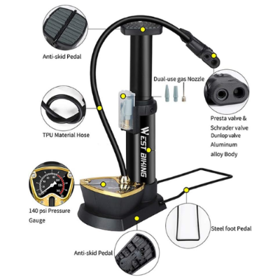 Picture of Outtobe Bike Pump Portable Foot Pump Bike Floor Pump Mini Air Inflator High Pressure Bike Pump Household Pump Mtb Bicycle Pump Bike Accessories  -   NR Mart-2024 - Multicolor