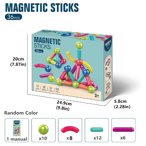Picture of 36 PCS Magnetic Building Blocks Set Early Learning Magnetic Sticks Balls Assembling Game -Stacking Blocks -  NR Mart-2024 - Multicolor