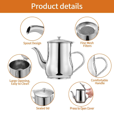 Picture of Oil pot oil keeping jar oil jar oil bottle stainless Steel Oil Tank Large Capacity Oil Bottle Kitchen Oil Filter Pot Soy Sauce Vinegar Container Coffee Pot - NR Mart-2024 - Multicolor