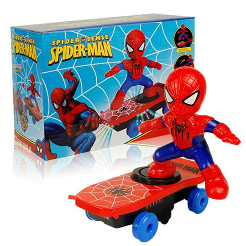 Picture of Spider Sense Spiderman Scooter Electric Car Rotating Rock Music Light Car Toys Small Gifts/Spiderman Stunt Skate Board Toys /Stunt Sliding Plate Skateboard Spiderman Toys For Kids - NR Mart-2024 - Multicolor