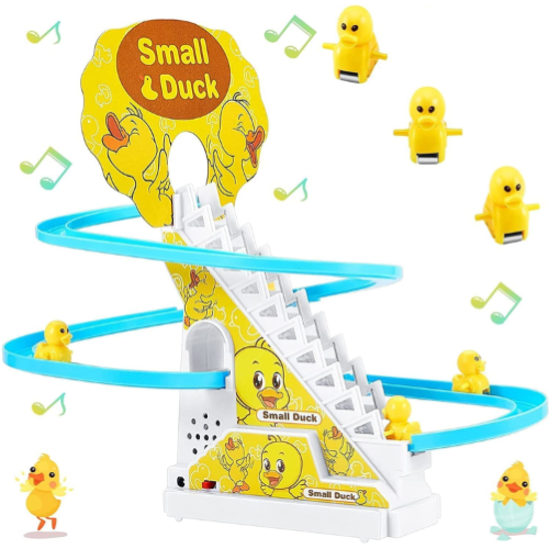 Picture of Duck Slide Toy Set, Funny Automatic Stair-Climbing Ducklings Cartoon Race Track Set Little Lovely Penguins Slide Toy Escalator Toy with Lights and Music (Duck) -  NR Mart-2024 - Multicolor