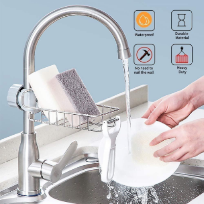 Picture of Shower Sink Stainless Steel Soap Stand Towel Dishcloth Basket Storage Holder Kitchen Drain Shelf Sponge Dish Drainer Faucet Rack - NR Mart-2024 - Multicolor