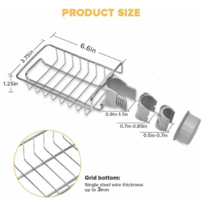 Picture of Shower Sink Stainless Steel Soap Stand Towel Dishcloth Basket Storage Holder Kitchen Drain Shelf Sponge Dish Drainer Faucet Rack - NR Mart-2024 - Multicolor