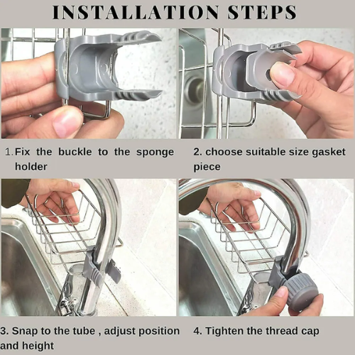 Picture of Shower Sink Stainless Steel Soap Stand Towel Dishcloth Basket Storage Holder Kitchen Drain Shelf Sponge Dish Drainer Faucet Rack - NR Mart-2024 - Multicolor