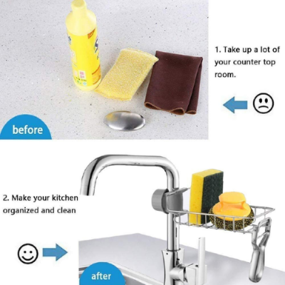 Picture of Shower Sink Stainless Steel Soap Stand Towel Dishcloth Basket Storage Holder Kitchen Drain Shelf Sponge Dish Drainer Faucet Rack - NR Mart-2024 - Multicolor