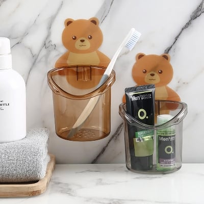 Picture of Toothbrush Holder Free Punch Mouthwash Cup Brushing Cup Wall-mounted Bathroom Cartoon Wall-mounted Storage Box Tooth Cylinder/toothpaste box -  NR Mart-2024 - Multicolor